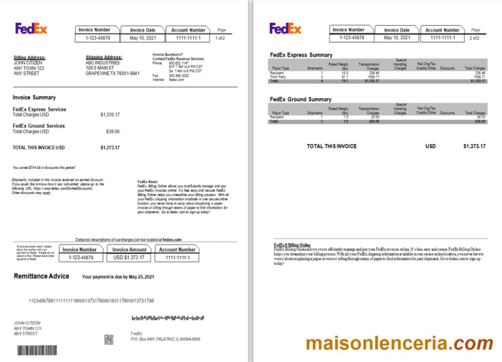 USA Fedex faktura Word i PDF szablon